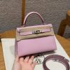 Hermes Kelly Mini 2 19CM Bag Handmade In Swift Calfskin Leather Silver Hardware x9 Mauve