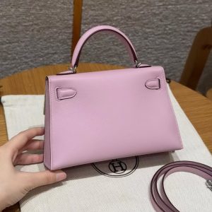 Hermes Kelly Mini 2 19CM Bag Handmade In Swift Calfskin Leather Silver Hardware x9 Mauve - Image 2