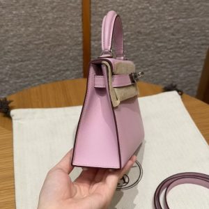 Hermes Kelly Mini 2 19CM Bag Handmade In Swift Calfskin Leather Silver Hardware x9 Mauve - Image 22