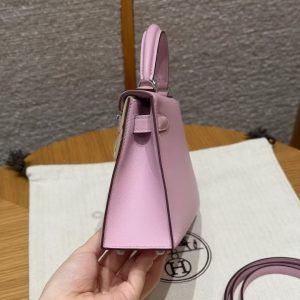 Hermes Kelly Mini 2 19CM Bag Handmade In Swift Calfskin Leather Silver Hardware x9 Mauve - Image 21