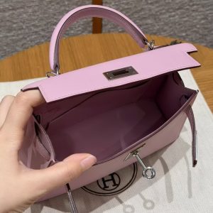 Hermes Kelly Mini 2 19CM Bag Handmade In Swift Calfskin Leather Silver Hardware x9 Mauve - Image 20