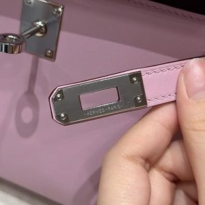 Hermes Kelly Mini 2 19CM Bag Handmade In Swift Calfskin Leather Silver Hardware x9 Mauve - Image 17