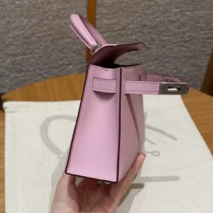 Hermes Kelly Mini 2 19CM Bag Handmade In Swift Calfskin Leather Silver Hardware x9 Mauve - Image 14
