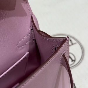 Hermes Kelly Mini 2 19CM Bag Handmade In Swift Calfskin Leather Silver Hardware x9 Mauve - Image 12