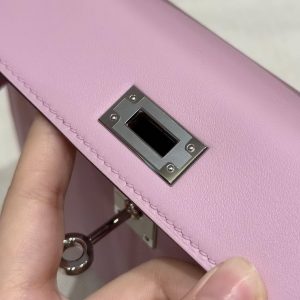 Hermes Kelly Mini 2 19CM Bag Handmade In Swift Calfskin Leather Silver Hardware x9 Mauve - Image 11