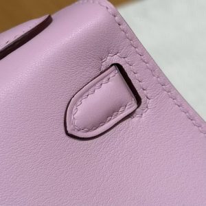 Hermes Kelly Mini 2 19CM Bag Handmade In Swift Calfskin Leather Silver Hardware x9 Mauve - Image 10