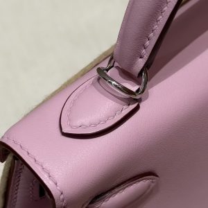 Hermes Kelly Mini 2 19CM Bag Handmade In Swift Calfskin Leather Silver Hardware x9 Mauve - Image 9