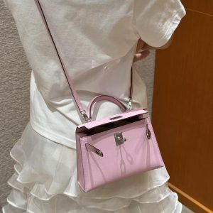Hermes Kelly Mini 2 19CM Bag Handmade In Swift Calfskin Leather Silver Hardware x9 Mauve - Image 4