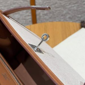 Hermes Kelly Toile H 25 Bag Handmade In Swift Calfskin Leather And Canvas Silver Hardware 37 Gold - Image 7