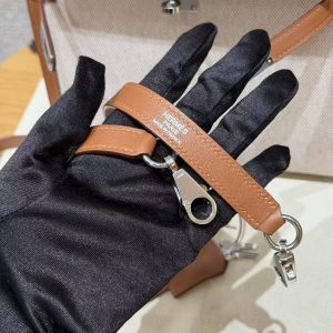 Hermes Kelly Toile H 25 Bag Handmade In Swift Calfskin Leather And Canvas Silver Hardware 37 Gold - Image 5