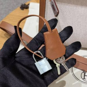 Hermes Kelly Toile H 25 Bag Handmade In Swift Calfskin Leather And Canvas Silver Hardware 37 Gold - Image 4