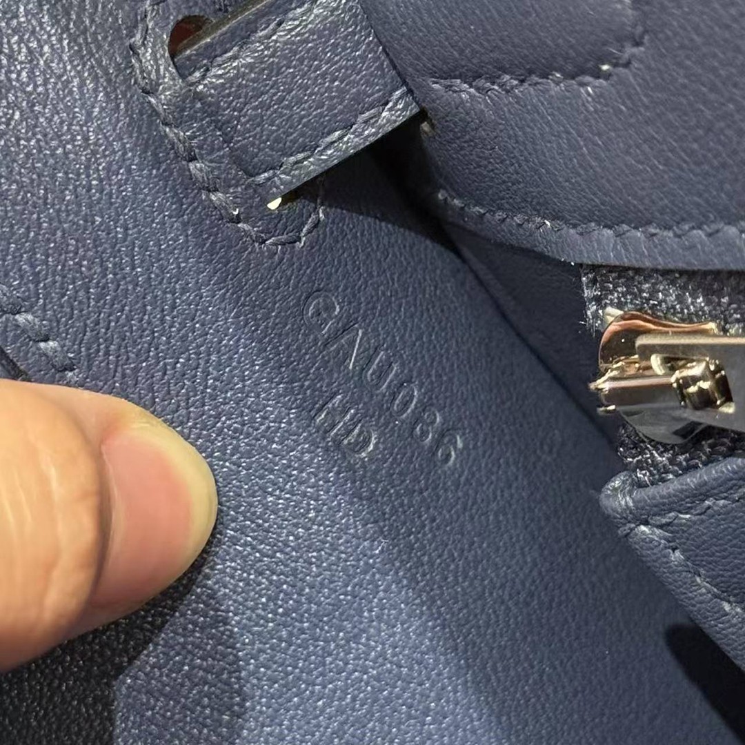 Hermes Kelly Toile H 25 Bag Handmade In Swift Calfskin Leather And Canvas Silver Hardware 73 Blue Saphir - Image 16