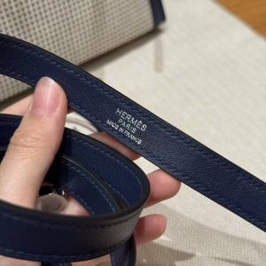 Hermes Kelly Toile H 25 Bag Handmade In Swift Calfskin Leather And Canvas Silver Hardware 73 Blue Saphir - Image 4