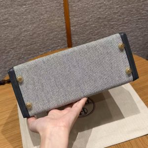 Hermes Kelly Toile H 25 Bag Handmade In Swift Calfskin Leather And Canvas Gold Hardware 85 Ardoise - Image 16
