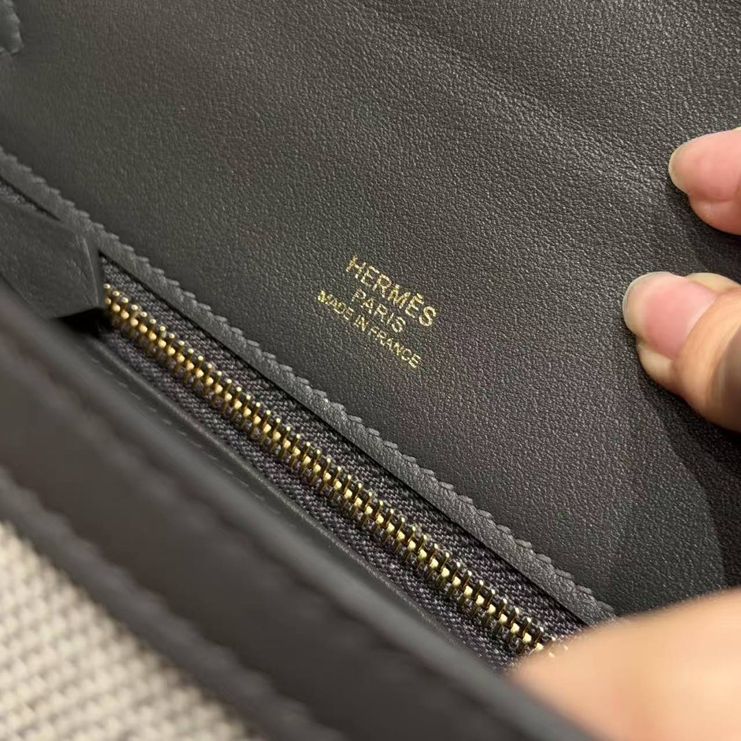 Hermes Kelly Toile H 25 Bag Handmade In Swift Calfskin Leather And Canvas Gold Hardware 85 Ardoise - Image 14