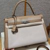 Hermes Kelly Toile H 35 Bag Handmade In Swift Calfskin Leather And Canvas Silver Hardware 0M Chai