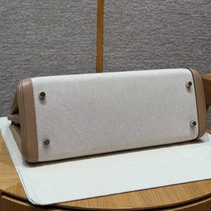 Hermes Kelly Toile H 35 Bag Handmade In Swift Calfskin Leather And Canvas Silver Hardware 0M Chai - Image 16