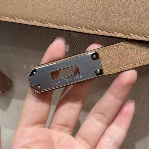 Hermes Kelly Toile H 35 Bag Handmade In Swift Calfskin Leather And Canvas Silver Hardware 0M Chai - Image 14