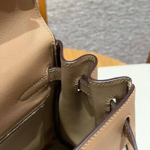 Hermes Kelly Toile H 35 Bag Handmade In Swift Calfskin Leather And Canvas Silver Hardware 0M Chai - Image 9
