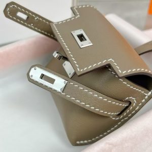 Hermes Kellyfestival Charm Kelly Bag Charm Swift Calfskin Silver Hardware Etoupe H084665CK18 - Image 6