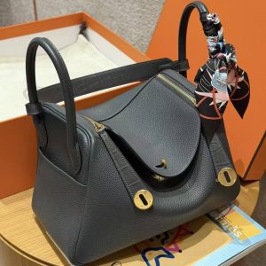 Hermes Lindy 26 CM Bag Handmade In Taurillon Clemence Leather And Matte Alligator Crocodile Gold Hardware 0L Gris Meyer - Image 3