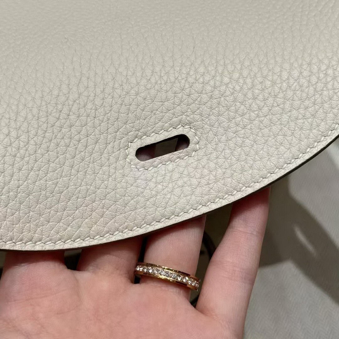 Hermes Lindy 26 CM Bag Handmade In Taurillon Clemence Leather and Matte Alligator Crocodile Silver Hardware 8L Beton - Image 5