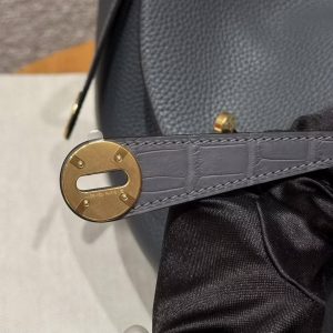 Hermes Lindy 30 CM Bag Handmade In Taurillon Clemence Leather And Matte Alligator Crocodile Gold Hardware 88 Graphite - Image 5