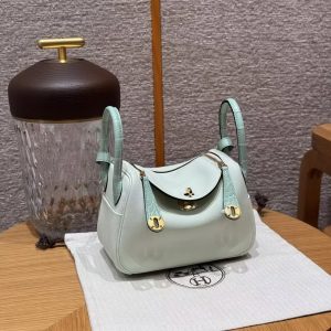 Hermes Lindy Mini 19 CM Bag Handmade In Swift Leather And Matte Alligator from Mississippi Gold Hardware OZ Vert Fizz 6w Menthe - Image 8