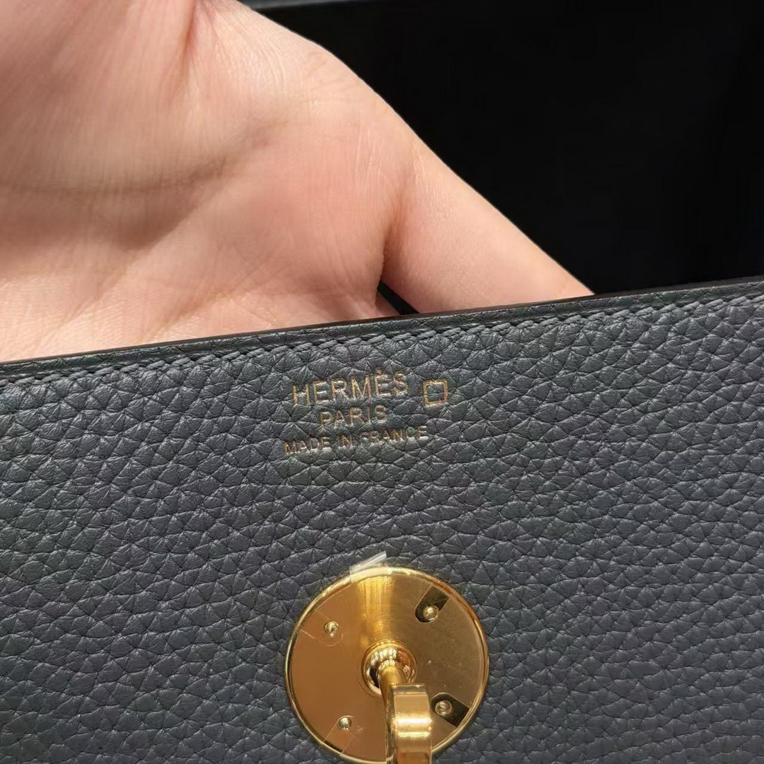 Hermes Lindy 26 CM Bag Handmade In Taurillon Clemence Leather And Matte Alligator Crocodile Gold Hardware 0L Gris Meyer - Image 16