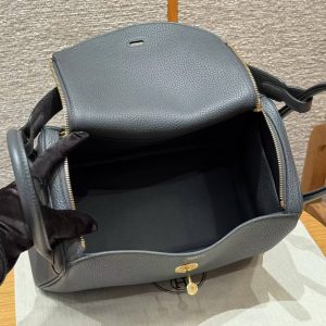 Hermes Lindy 30 CM Bag Handmade In Taurillon Clemence Leather And Matte Alligator Crocodile Gold Hardware 88 Graphite - Image 20