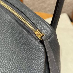 Hermes Lindy 30 CM Bag Handmade In Taurillon Clemence Leather And Matte Alligator Crocodile Gold Hardware 88 Graphite - Image 15