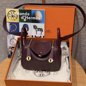 Hermes Lindy Mini 19 CM Bag Handmade In Swift Leather Matte Alligator from Mississippi Gold Hardware 0G Rouge Seller - Image 15