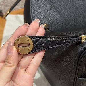Hermes Lindy 26 CM Bag Handmade In Taurillon Clemence Leather And Matte Alligator Crocodile Gold Hardware 89 Noir - Image 8