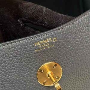 Hermes Lindy 30 CM Bag Handmade In Taurillon Clemence Leather And Matte Alligator Crocodile Gold Hardware 88 Graphite - Image 18