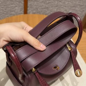 Hermes Lindy Mini 19 CM Bag Handmade In Swift Leather Matte Alligator from Mississippi Gold Hardware 0G Rouge Seller - Image 9