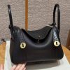 Hermes Lindy 26 CM Bag Handmade In Taurillon Clemence Leather And Matte Alligator Crocodile Gold Hardware 89 Noir