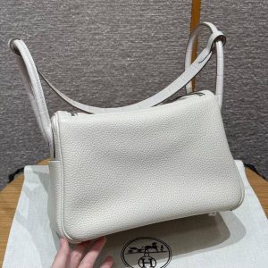 Hermes Lindy 26 CM Bag Handmade In Taurillon Clemence Leather and Matte Alligator Crocodile Silver Hardware 8L Beton - Image 2