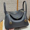 Hermes Lindy 30 CM Bag Handmade In Taurillon Clemence Leather And Matte Alligator Crocodile Gold Hardware 88 Graphite