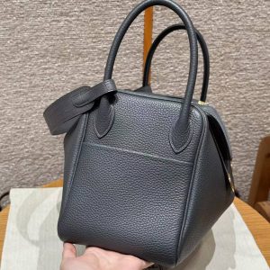Hermes Lindy 30 CM Bag Handmade In Taurillon Clemence Leather And Matte Alligator Crocodile Gold Hardware 88 Graphite - Image 22
