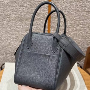 Hermes Lindy 30 CM Bag Handmade In Taurillon Clemence Leather And Matte Alligator Crocodile Gold Hardware 88 Graphite - Image 21