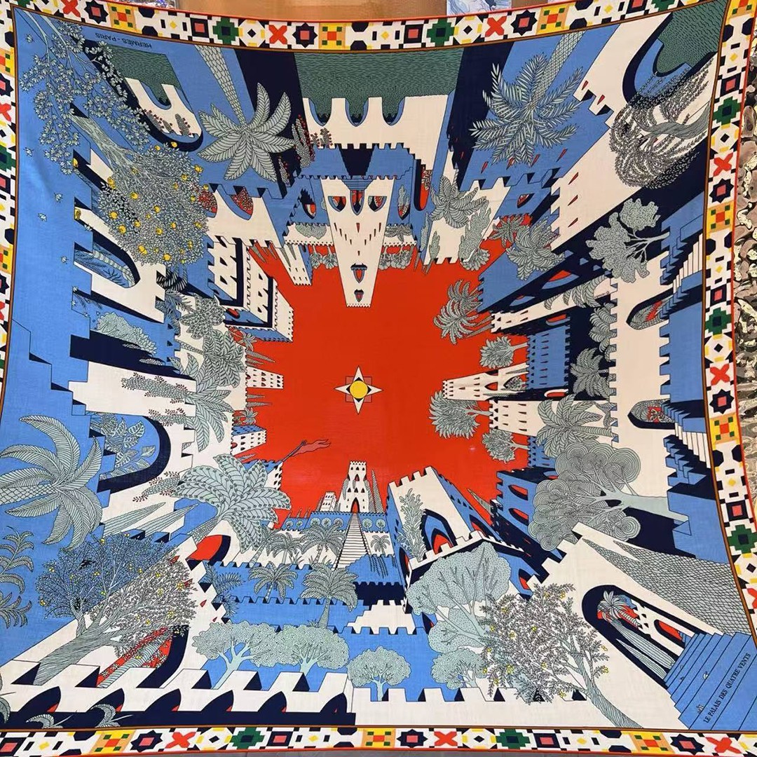 Hermes Le Palais des Quatre Vents Shawl 140 70% Cashmere 30% Silk H244312S 07 - Image 2