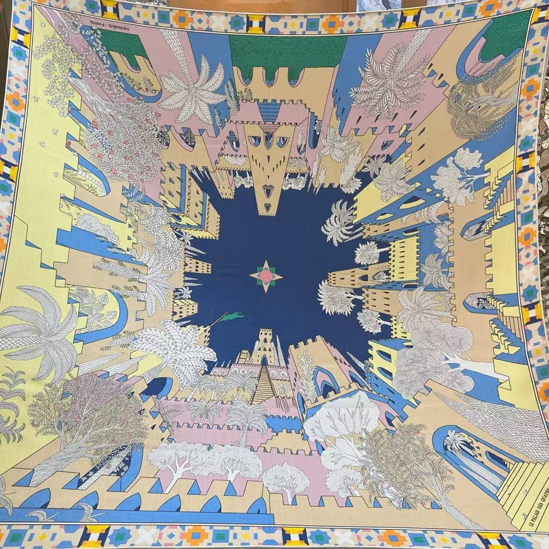 Hermes Le Palais des Quatre Vents Shawl 140 70% Cashmere 30% Silk H244312S 07 - Image 10