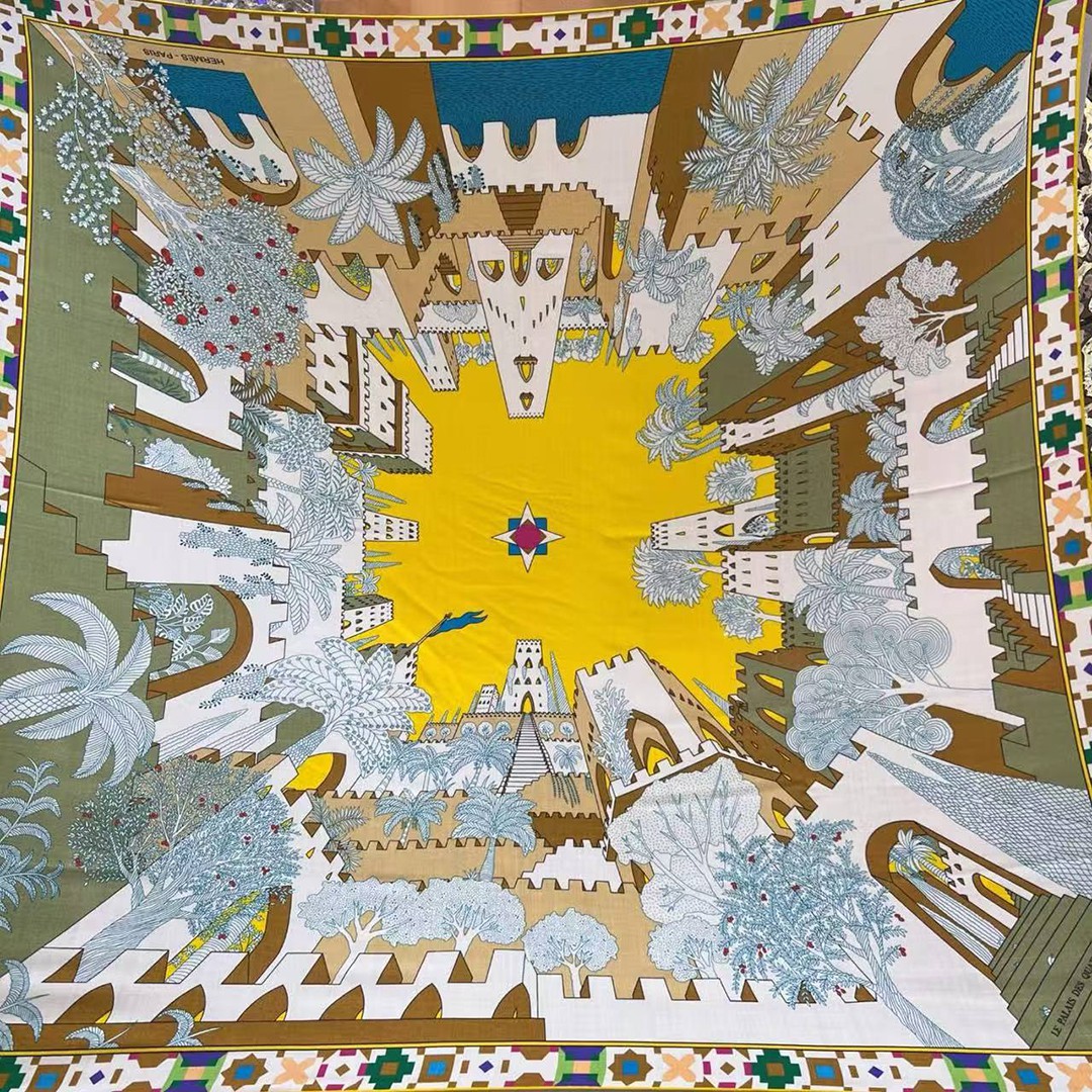Hermes Le Palais des Quatre Vents Shawl 140 70% Cashmere 30% Silk H244312S 07 - Image 8