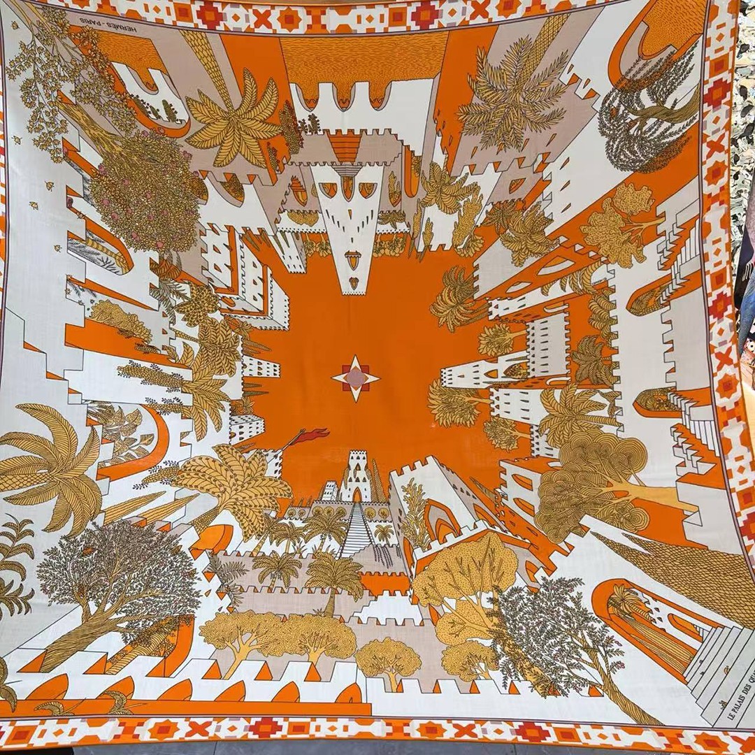 Hermes Le Palais des Quatre Vents Shawl 140 70% Cashmere 30% Silk H244312S 07 - Image 6