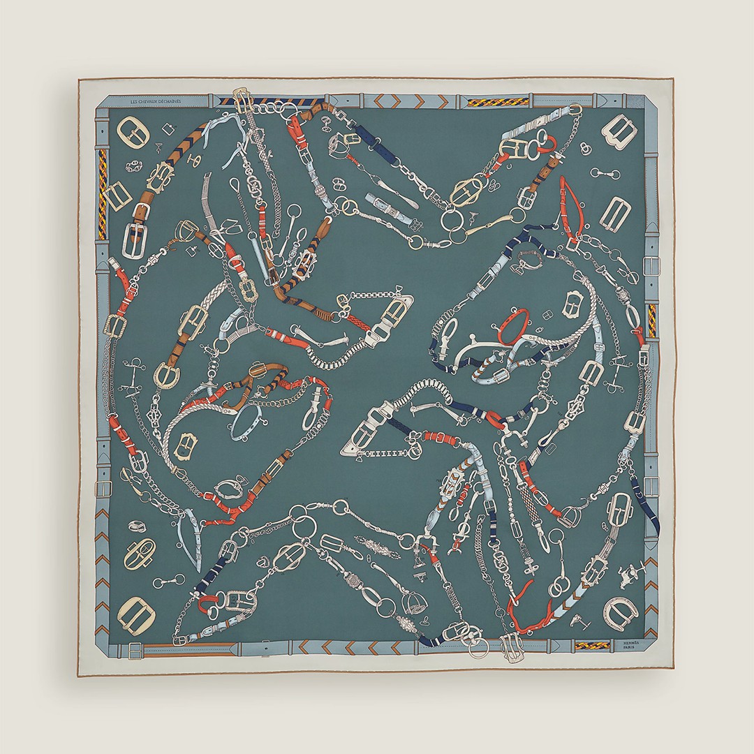 Hermes Les Chevaux Dechaines Scarf 90 100% Silk H004096S 13