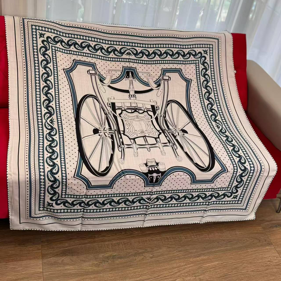 Hermes Les Roues de Phaeton Bandana Shawl 140 70% Cashmere 30% Silk H244170S 06 - Image 16