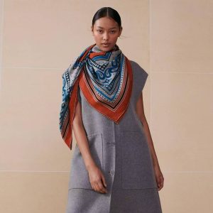 Hermes Les Roues de Phaeton Bandana Shawl 140 70% Cashmere 30% Silk H244170S 06 - Image 13