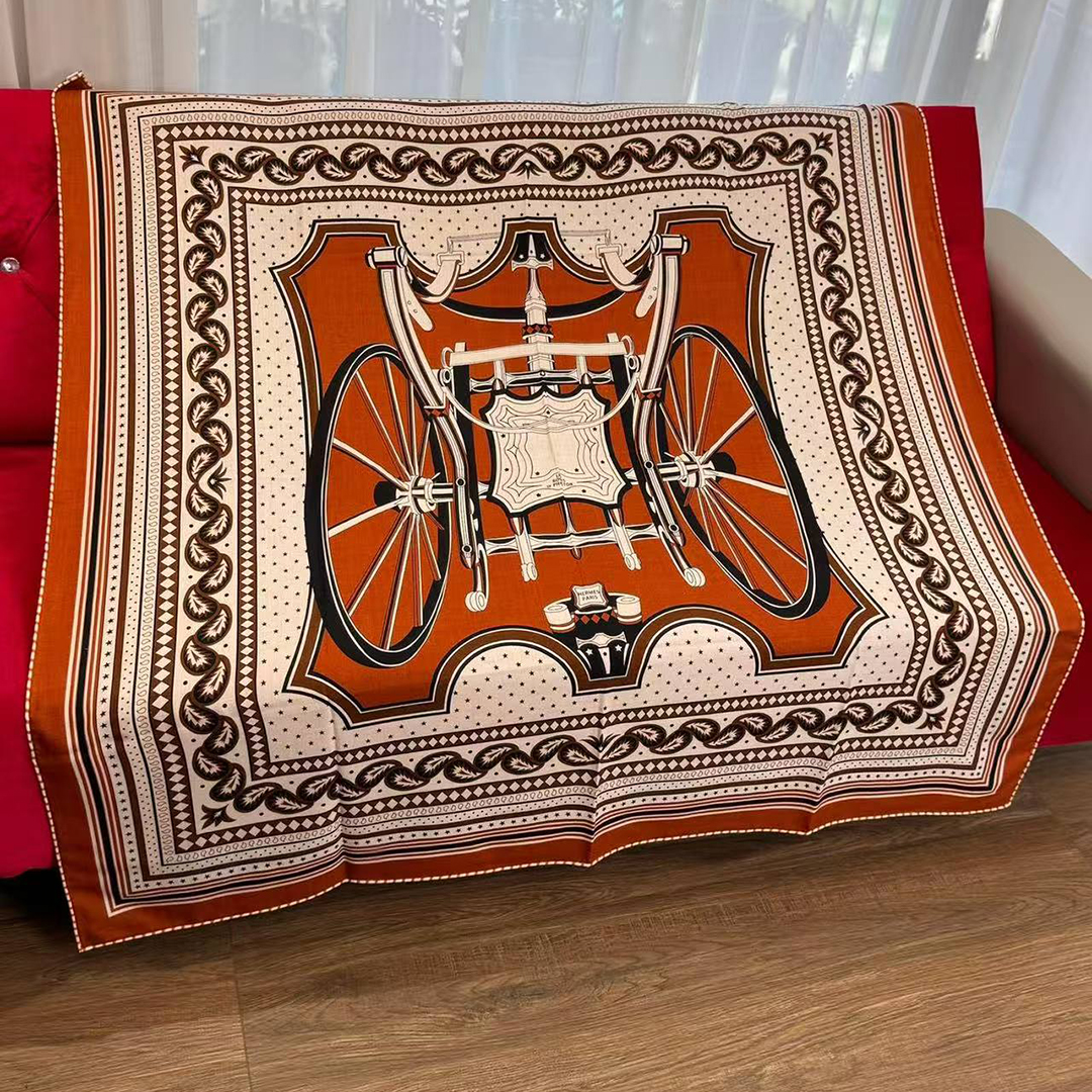 Hermes Les Roues de Phaeton Bandana Shawl 140 70% Cashmere 30% Silk H244170S 06 - Image 11