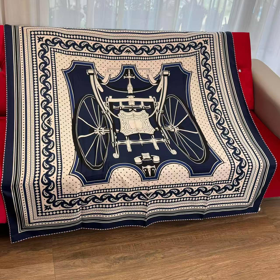 Hermes Les Roues de Phaeton Bandana Shawl 140 70% Cashmere 30% Silk H244170S 06 - Image 8