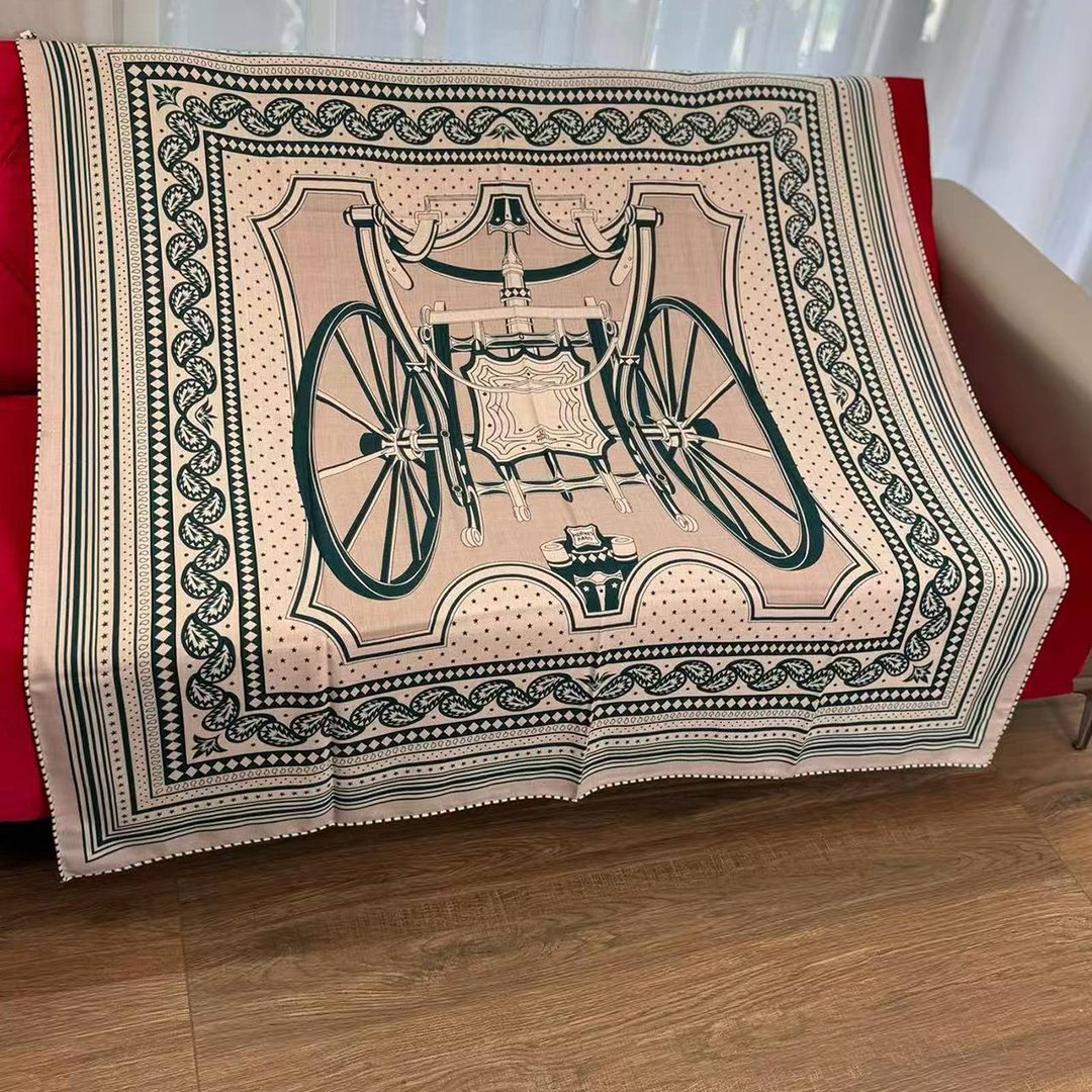 Hermes Les Roues de Phaeton Bandana Shawl 140 70% Cashmere 30% Silk H244170S 06 - Image 5